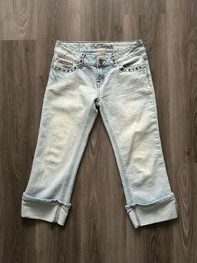 Y2K Bubblegum Light Blue Cropped Roll-Cuff Jeans